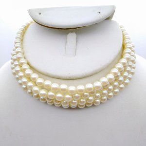 Vintage Four Strand Faux Pearl Choker, Classic Estate Minimalist Necklace